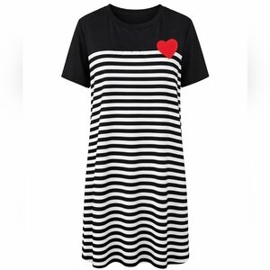 SHEIN Tall XL Black & White Striped Heart T-Shirt Dress